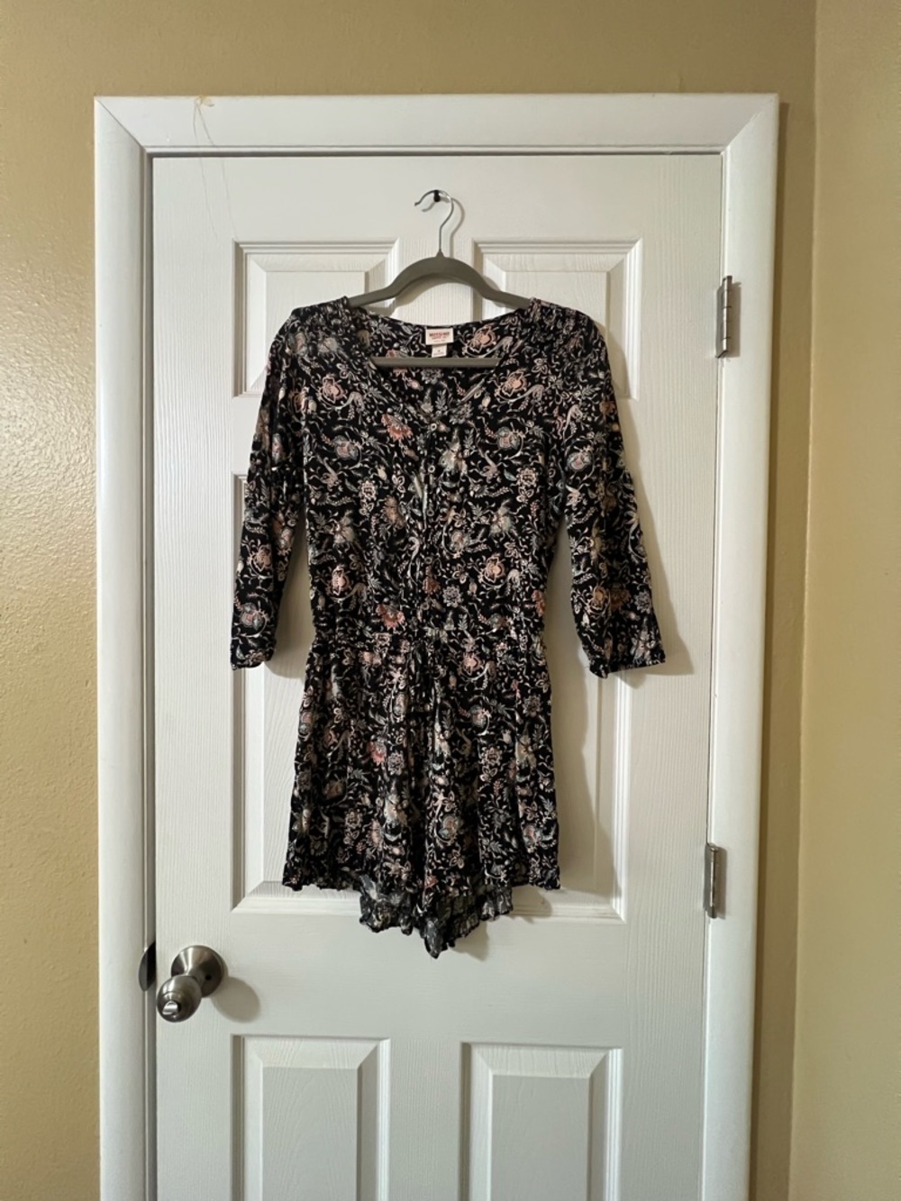 Mossimo Supply Co. Black Floral Top with Pink and Cream Accents